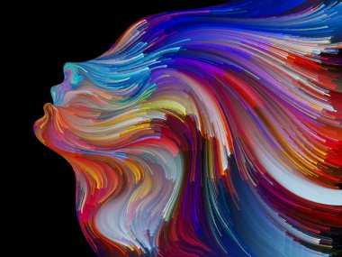 Yüz renk serisi. İnsan profili ve yaratıcılık, tasarım, iç dünya, içgüdü ve sanatsal ruh konusunda boya hareketli renkli çizgiler