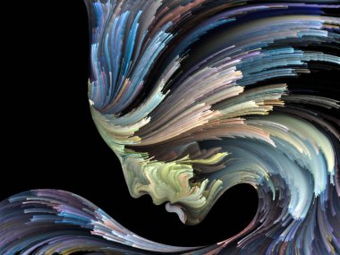 Renk serisinin yüzü. İnsan profilinin düzenlenmesi ve yaratıcılık, tasarım, iç dünya, insan doğası ve sanatsal ruh konularında renkli çizgiler