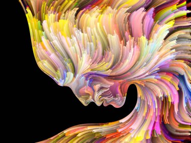 Yüz renk serisi. Tasarım projeleri için fon olarak hizmet etmek için insan profili ve boya hareketli renkli çizgiler yapılmış yaratıcılık, tasarım, iç dünya, içgüdü ve sanatsal ruhu ile ilgili