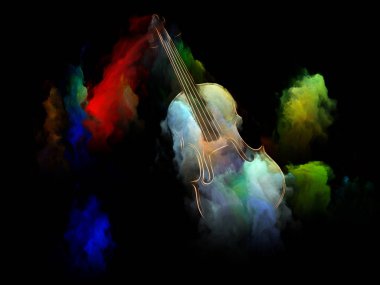 Müzik rüya serisi. Keman ve soyut renkli boya ile müzik aletleri, melodi, ses, performans sanat ve yaratıcılık projelerde kullanmak için arka plan yaptı