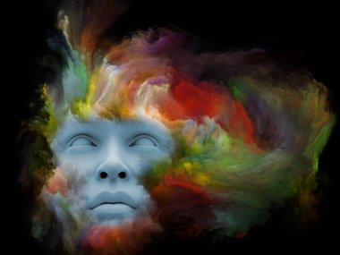 Sis serisi için sorun. Fraktal boya iç dünyası, hayalleri, duygu, yaratıcılık, hayal gücü ve insan aklının konu ile insan yüzü 3D render morphed