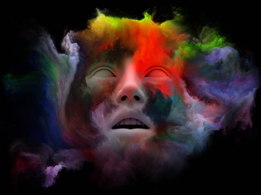 Sis serisi için sorun. Fraktal boya iç dünyası, hayalleri, duygu, yaratıcılık, hayal gücü ve insan aklının konu ile insan yüzü 3D render morphed