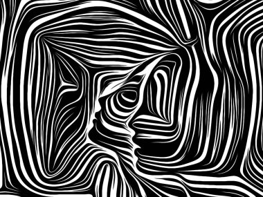 İç geometri serisi. Arka plan tasarım insan yüzü insan ruhunun, iç tiyatro, sanat, şiir ve Maneviyat konusundaki geleneksel gravür tarzında render