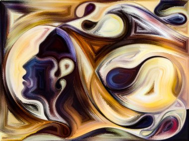 İnsan doku serisi. İnsan yüzü, zengin renkler, Organik dokular, eğriler iç dünya, zihin, ruh ve doğa konusundaki akan etkileşimi