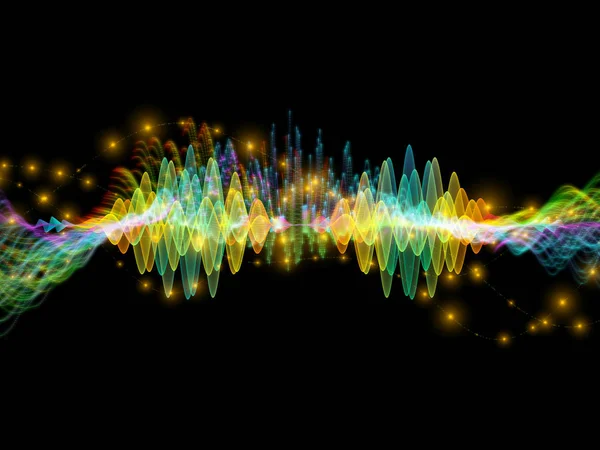 波函数系列 基于声音均衡器 音乐谱和量子概率的彩色正弦振动 光和分形元素的背景设计 — 图库照片