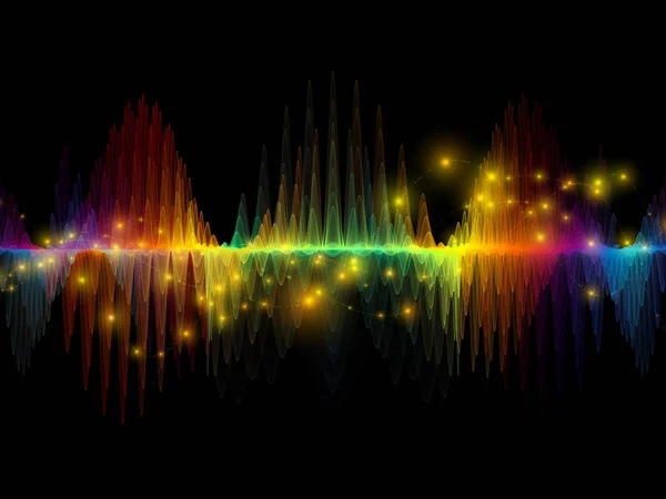 Wave Function series. Design composed of colored sine vibrations, light and fractal elements as a metaphor on the subject of sound equalizer, music spectrum and  quantum probability