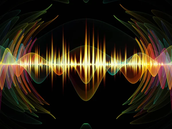 波動関数のシリーズ 色の正弦振動 音のイコライザー 音楽上のプロジェクトのための背景として使用するフラクタルの要素の組成スペクトルと量子確率 — ストック写真