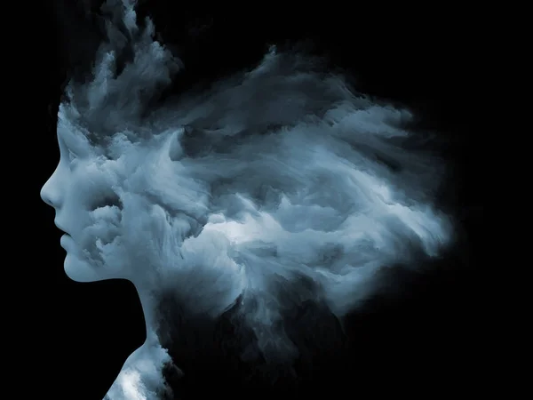 Σειρά Ομίχλη Μυαλό Rendering Φτιαγμένο Από Ανθρώπινο Κεφάλι Μεταμορφώθηκε Κλαστικό — Φωτογραφία Αρχείου