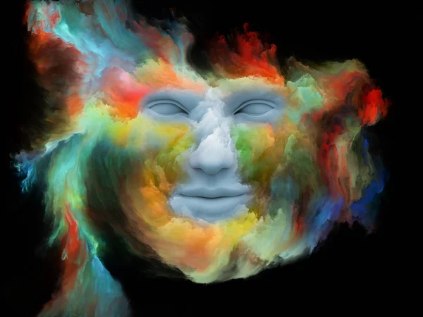 Gedankennebel Serie Darstellung Des Menschlichen Gesichts Mit Fraktaler Farbe Zum — Stockfoto