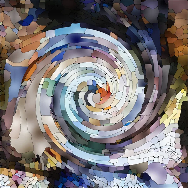 スパイラル回転シリーズ カラフルなデザイン 創造性 想像力をテーマに色の断片のステンド グラス渦巻き模様のパターンから成る芸術の抽象化 — ストック写真