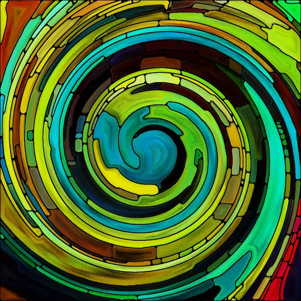 スパイラル回転シリーズ カラフルなデザイン 創造性 アート 想像力と比喩的なリレーションシップを持つフラグメントのステンド グラス色の渦巻き模様のパターンの構成 — ストック写真