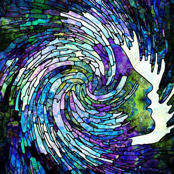 Church Glass Design Human Face Colorful Swirl Wave Subject Spirituality — Stock Photo, Image