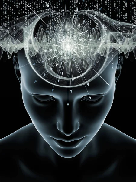 Серія Хвиль Розуму Анотація Ілюстрації Людської Голови Технологічних Символів Придатних — стокове фото