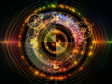 Astral Glow serisi. Kutsal geometri çizgilerinden, astroloji sembollerinden ve maneviyat, sihir ve mistisizm konularındaki ışıklardan oluşan soyut tasarım.
