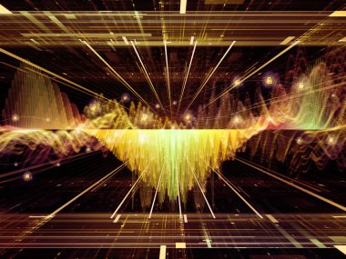 Dalga fonksiyonu serisi. Arka plan tasarımı renkli sinüs titreşimlerin, ses ekolayzer, konu üzerinde öğeleri ışık ve fraktal müzik spektrum ve kuantum olasılık