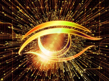 Bilgi serisi gözü. Bilim, eğitim ve modern teknoloji konusu için göz simgesini ve ok patlama yaratıcı düzenleme