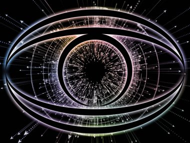 Bilgi Gözü serisi. Bilim, eğitim ve modern teknoloji konularında göz simgesi ve ok patlamasından oluşan soyut tasarım