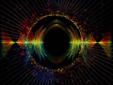 Dalga fonksiyonu serisi. Renkli sinüs titreşimler kompozisyon, ışık ve fraktal öğeleri ses ekolayzer, konu üzerinde müzik spektrum ve kuantum olasılık