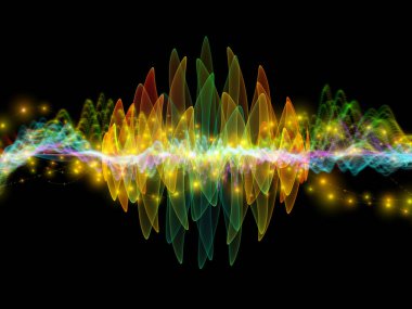 Dalga fonksiyonu serisi. Soyut renkli sinüs titreşimler, ışık ve ses ekolayzer, müzik konusunda fraktal öğeleri yapılmış tasarım spektrum ve kuantum olasılık
