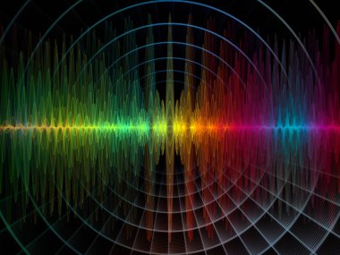 Dalga fonksiyonu serisi. Renkli sinüs titreşimler kompozisyon, ışık ve fraktal elemanları ses ekolayzer, mecazi ilişkisi ile müzik spektrum ve kuantum olasılık