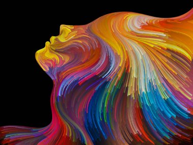 Renk serisinin yüzü. Yaratıcılık, tasarım, iç dünya, insan doğası ve sanatsal ruh projeleri için uygun bir zemin olarak insan profili ve renkli renkli boya çizgileri.