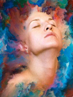 Dünya serisi. Duygular, duygular, iç dünya, yaratıcılık ve hayal gücü konularında bir metafor olarak kadın portresiyle birleştirilmiş bir tasarım.