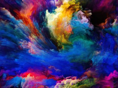 Soyut Renk serisi. Sanat, yaratıcılık ve hayal gücü üzerine çalışmalar için tuval üzerinde hareket halindeki renkli boyanın görsel olarak tatmin edici bileşimi