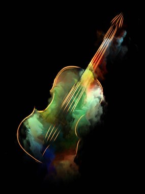 Müzik rüya serisi. Keman ve soyut renkli boya ile müzik aletleri, melodi, ses, performans sanat ve yaratıcılık projelerde kullanmak için arka plan yaptı