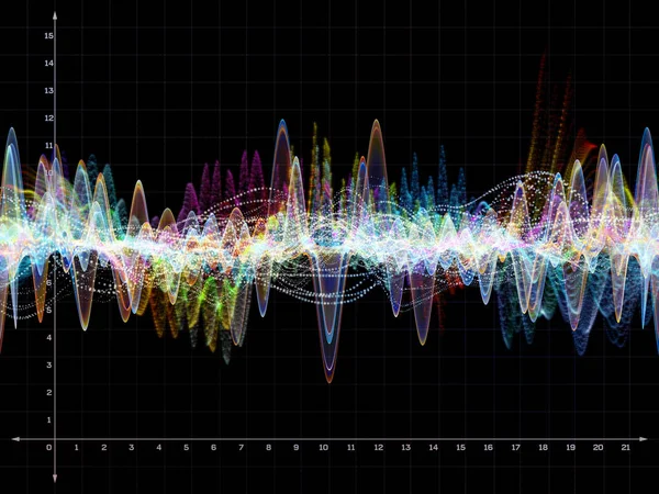 Wave Function series. Design made of colored sine vibrations, light and fractal elements to serve as backdrop for projects related to sound equalizer, music spectrum and  quantum probability