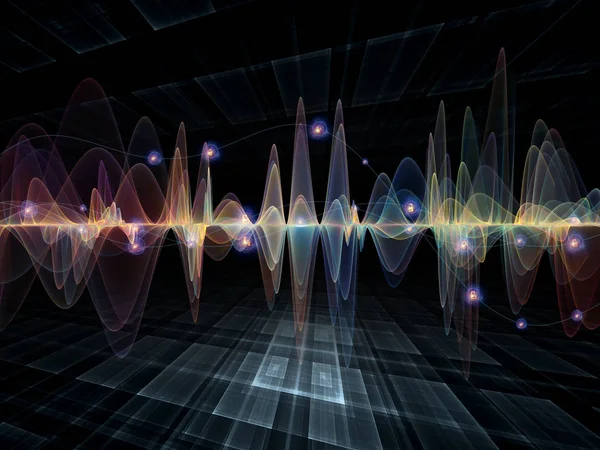 波函数系列 彩色正弦振动 光和分形元素的背景 以补充您在声音均衡器 音乐频谱和量子概率方面的设计 — 图库照片