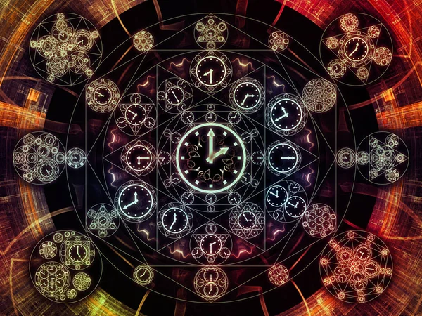 Circles of Time series. Composition of clock symbols and fractal elements suitable as a backdrop for the projects on science, education and prediction