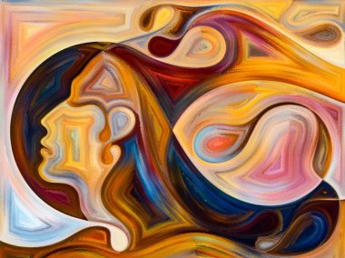 İnsan doku serisi. İnsan yüzü, zengin renkler, Organik dokular, eğriler iç dünya, zihin, ruh ve doğa konusundaki akan etkileşimi
