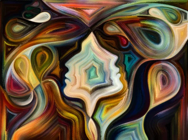 Relationships in Texture series. Composition of people faces,  colors, organic textures, flowing curves on the subject of inner world, love, relationships, soul and Nature