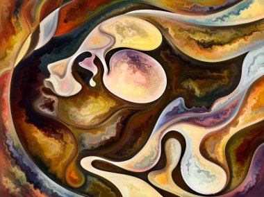 İnsan doku serisi. Sanatsal soyutlama, insan yüzü oluşan zengin renkler, Organik dokular, eğriler iç dünya, zihin, ruh ve doğa konusundaki akan