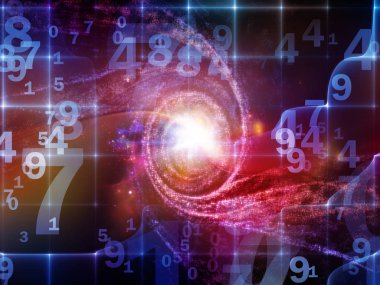 Matematik Evreni serisi. Matematik, bilim, eğitim ve modern teknoloji projeleriyle birlikte kullanılacak rakamlardan ve uzay elemanlarından oluşan soyut bir arkaplan