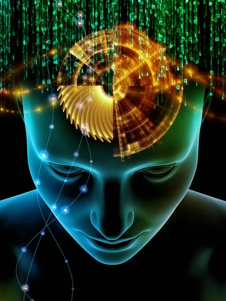 Elements of Mind series. 3D illustration of human head and symbols of technology on the subject of  science, education and powers of the mind