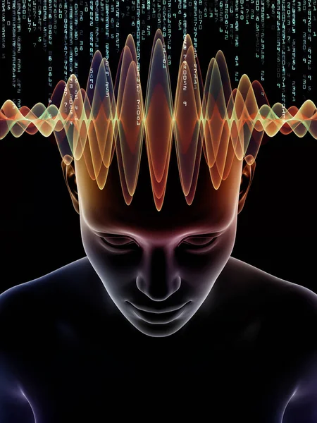 Umysł Serii Fale Tło Składa Się Ilustracja Głowy Człowieka Technologii — Zdjęcie stockowe
