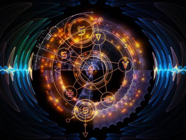 Astral Glow serisi. Kutsal geometri çizgilerinden, astroloji sembollerinden ve maneviyat, sihir ve mistisizm konularındaki ışıklardan oluşan soyut tasarım.