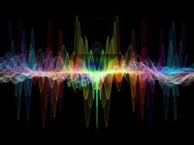 Dalga fonksiyonu serisi. Sanatsal soyutlama oluşan renkli sinüs titreşimler, ışık ve fraktal elemanlarının ses ekolayzer, müzik konusunda spektrum ve kuantum olasılık
