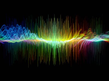 Dalga fonksiyonu serisi. Sanatsal soyutlama oluşan renkli sinüs titreşimler, ışık ve fraktal elemanlarının ses ekolayzer, müzik konusunda spektrum ve kuantum olasılık