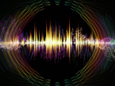 Dalga fonksiyonu serisi. Zemin oluşan renkli sinüs titreşimleri, ışık ve fraktal öğeleri ve ses ekolayzer, projelerde kullanıma uygun müzik spektrum ve kuantum olasılık