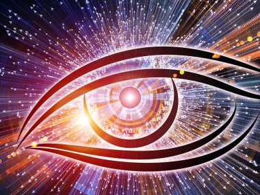 Bilgi serisi gözü. Arka plan tasarımı göz simgesini ve bilim, eğitim ve modern teknoloji konusunda patlama ok