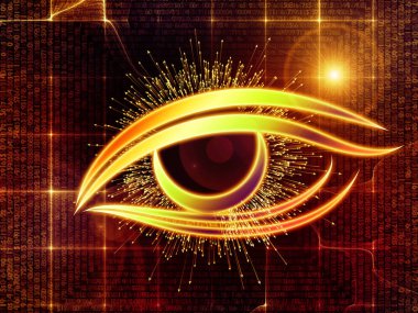 Bilgi serisi gözü. Göz simgesini ve ok Grafik bileşimi için bilim, eğitim ve modern teknoloji konu patlama