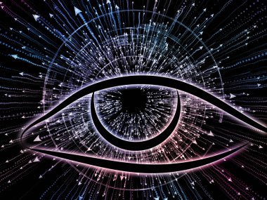 Bilgi serisi gözü. Bilim, eğitim ve modern teknoloji konusunda göz simgesini ve ok patlama