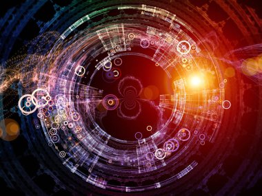 Fraktal öğeleri ve dairelerin modern teknoloji ve bilim konusunda tasarım