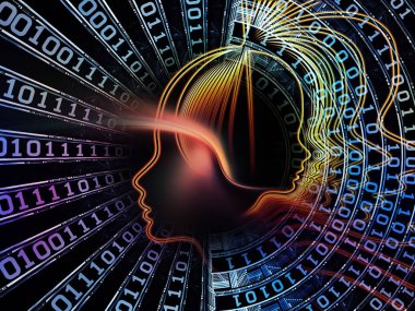 Adam ve numaraları serisi. Arka plan tasarım sembolik insan profili ve bilim, bilgi teknolojisi ve eğitim konusu üzerinde rakamlar