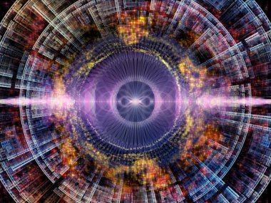 Dalga Fonksiyonu serisi. Ses eşitleyici, müzik spektrumu ve kuantum olasılığı için renkli sinüs titreşimleri, ışık ve fraktal elementlerin grafiksel bileşimi