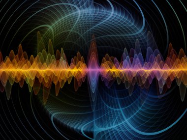 Dalga fonksiyonu serisi. Renkli sinüs titreşimler kompozisyon, ışık ve fraktal elemanları ses ekolayzer, mecazi ilişkisi ile müzik spektrum ve kuantum olasılık