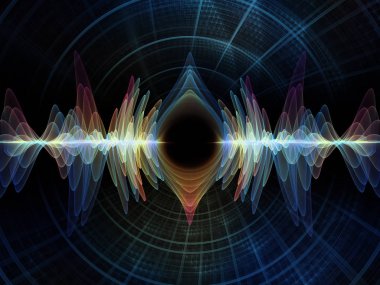 Dalga fonksiyonu serisi. Renkli sinüs titreşimler kompozisyon, ışık ve fraktal elemanları ses ekolayzer, mecazi ilişkisi ile müzik spektrum ve kuantum olasılık