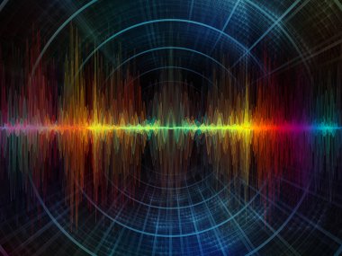 Dalga fonksiyonu serisi. Renkli sinüs titreşimler kompozisyon, ışık ve fraktal elemanları ses ekolayzer, mecazi ilişkisi ile müzik spektrum ve kuantum olasılık